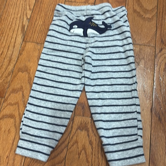 Carter’s 12 months blue and gray striped sweatpants with little whale on bottom - Picture 3 of 3